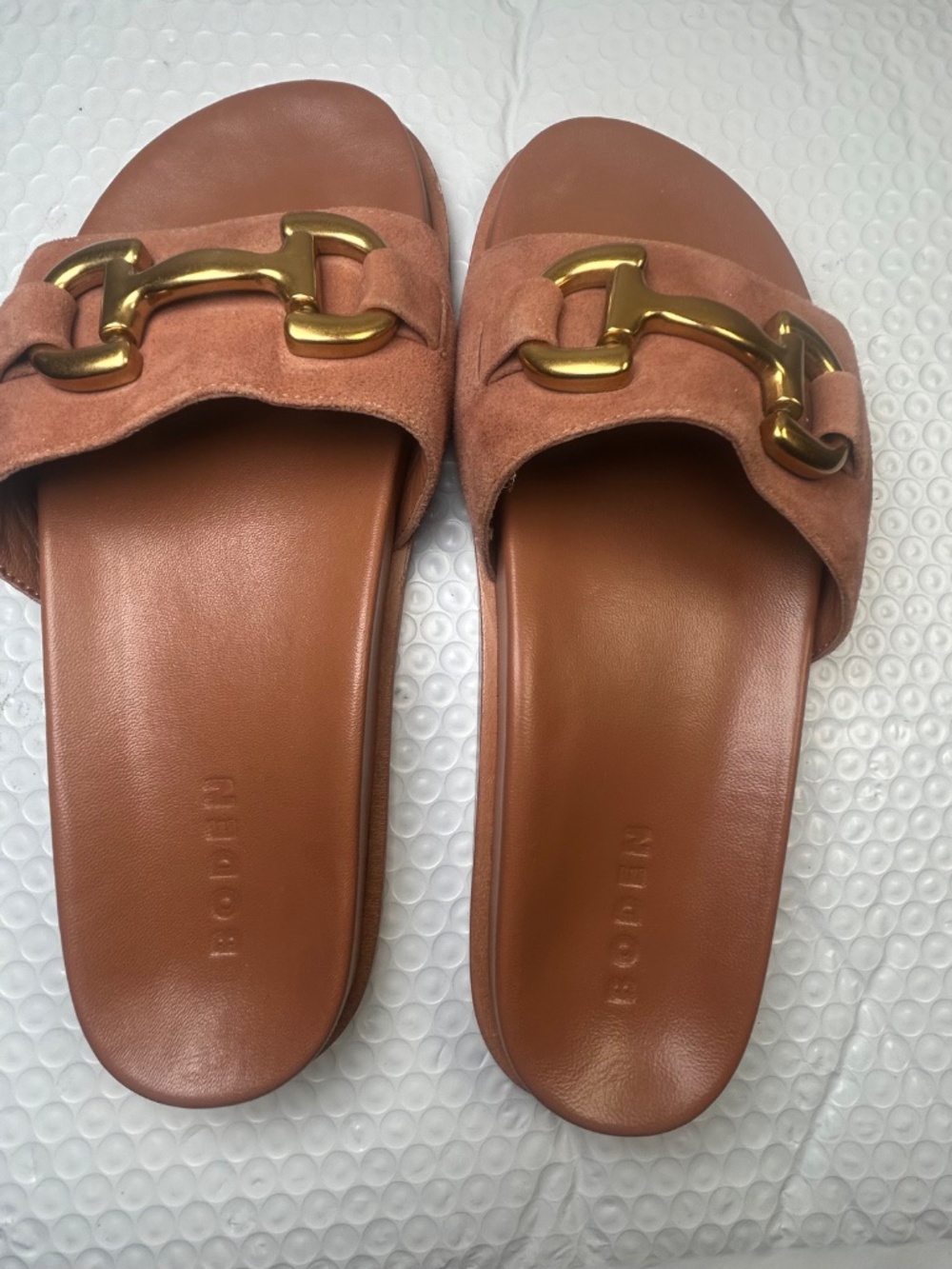 Boden Womens Iris Snaffle Sandal Size 8 Brown Leather Gold Bit Strap Slide - Picture 7 of 8
